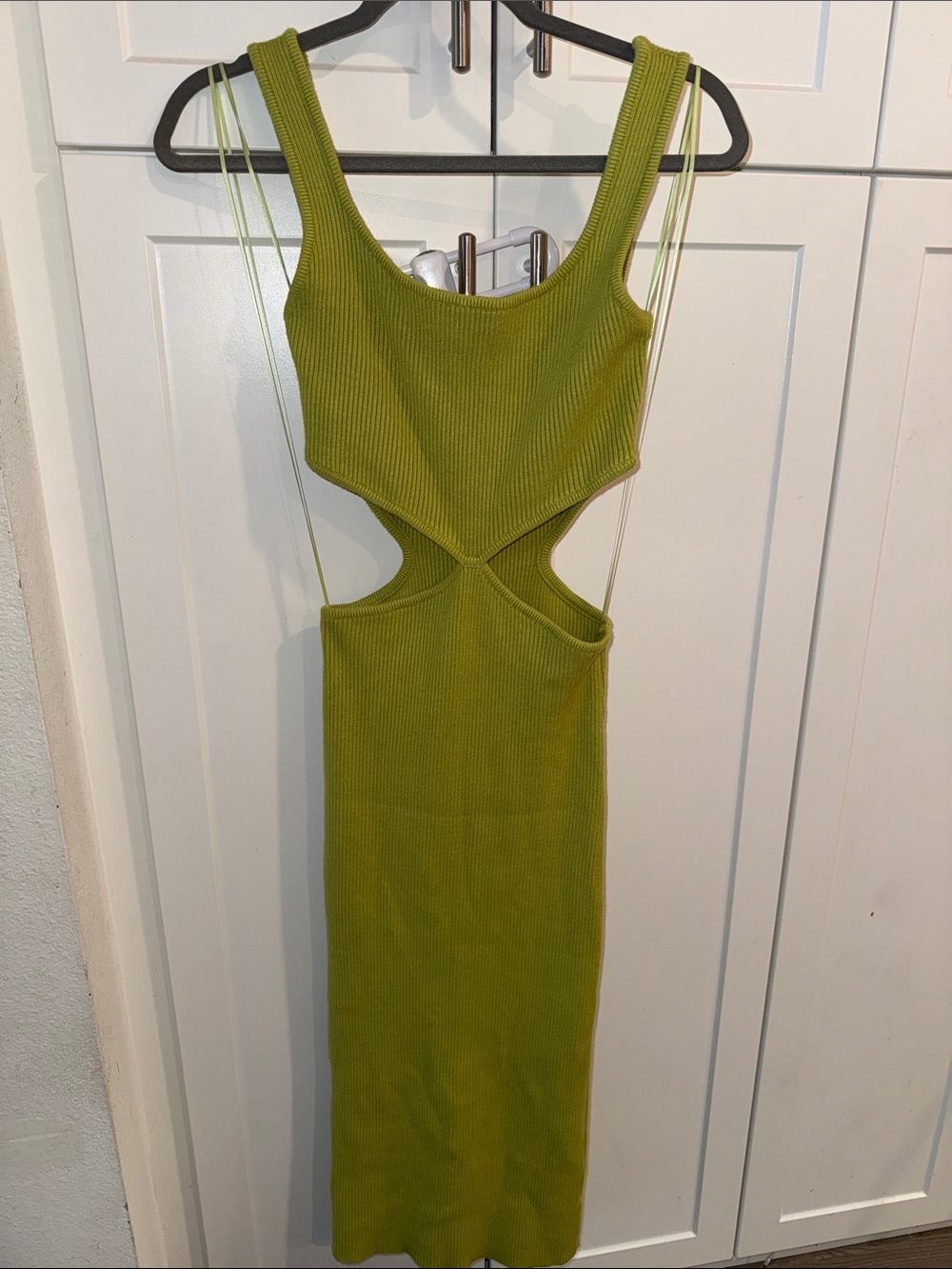 Ribbed Cutout Midi Dress in Olive Green